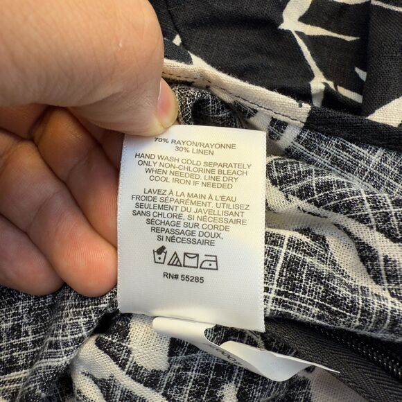 Express Shirt Women's Small Black Beige Sleeve Faux Wrap Top Linen Blend Blouse - Picture 5 of 8